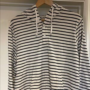 Todd Snyder Black & White Striped Hooded Sweatshirt
